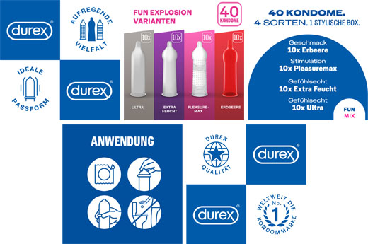 DUREX Kondomy Fun Explosion Mix 4 druhů, 40 ks