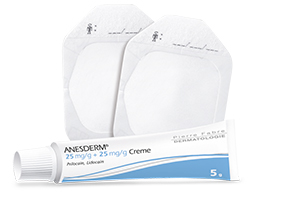 ANESDERM 25 mg/g + 25 mg/g krému + 10 náplastí, 5x5 g
