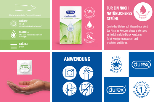 DUREX kondomy naturals s lubrikantem na vodní bázi, 10 ks