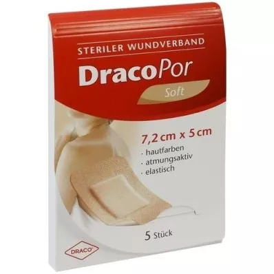 DRACOPOR Obvaz na rány 5x7,2 cm sterilní v barvě kůže, 5 ks