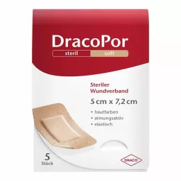 DRACOPOR Obvaz na rány 5x7,2 cm sterilní v barvě kůže, 5 ks