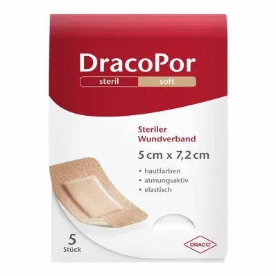 DracoPor Soft krytí na rány v barvě kůže 5x7,2 cm sterilní, 5 ks