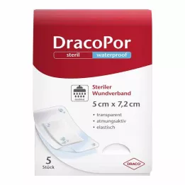 DRACOPOR vodotěsný obvaz na rány 5x7,2 cm sterilní, 5 ks