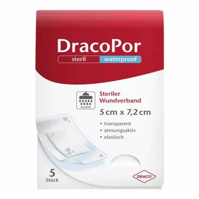 DRACOPOR vodotěsný obvaz na rány 5x7,2 cm sterilní, 5 ks