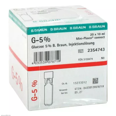 Glukóza 5% injekční roztok Braun Mini Plasco connect, 20X10 ml