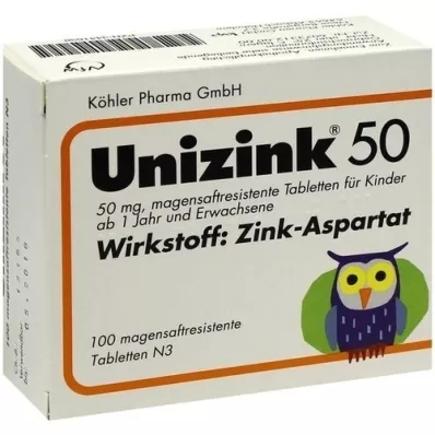 UNIZINK 50 entericky potahovaných tablet, 100 ks