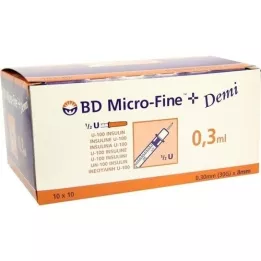 BD MICRO-FINE+ inzulínová stříkačka 0,3 ml U100 0,3x8 mm, 100 ks