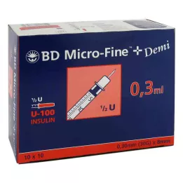 BD MICRO-FINE+ inzulínová stříkačka 0,3 ml U100 0,3x8 mm, 100 ks
