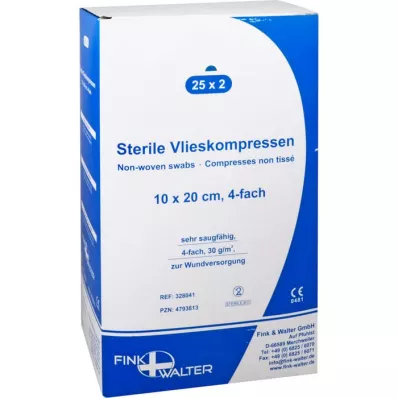 VLIESKOMPRESSEN 10x20 cm sterilní čtyřvrstvé, 25X2 ks