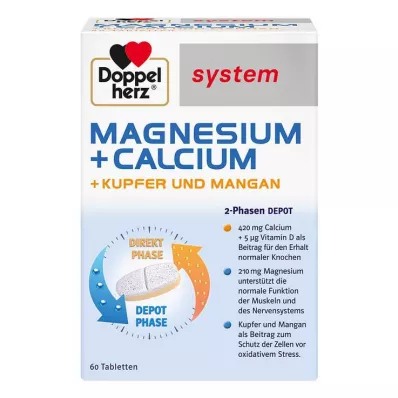 DOPPELHERZ Hořčík+vápník+měď+mangan syst. tab, 60 ks DOPPELHERZ Hořčík+vápník+měď+mangan syst. tab, 60 ks