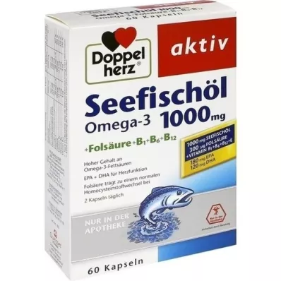 DOPPELHERZ Mořský rybí olej Omega-3 1.000 mg+Fols.Caps., 60 ks