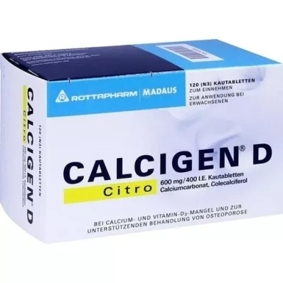CALCIGEN D Citro 600 mg/400 I.U. Žvýkací tablety, 120 ks