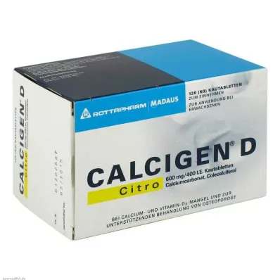 Calcigen D Citro 600 mg / 400 IU žvýkací tablety, 120 ks