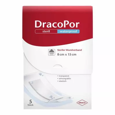 DRACOPOR vodotěsný obvaz na rány 8x15 cm sterilní, 5 ks