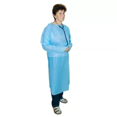 Zástěra jednorázová PE modrá 120 cm nesterilní s rukávy, 1 kus