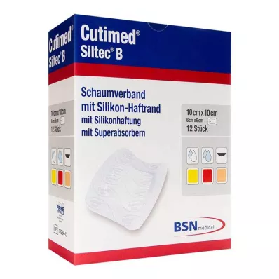 Cutimed Siltec B pěnový obvaz 10x10 cm s lepicím okrajem, 12 kusů