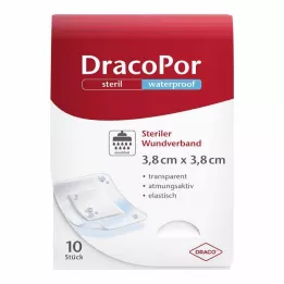 DRACOPOR vodotěsný obvaz na rány 3,8x3,8 cm sterilní, 10 ks