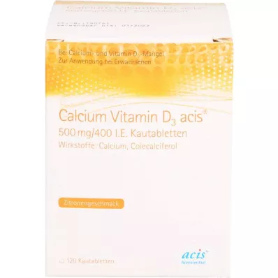 CALCIUM VITAMIN D3 acis 500 mg/400 I.U. Žvýkací tablety, 120 ks