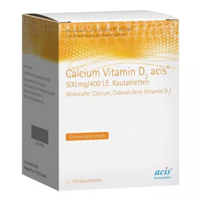 Calcium Vitamin D3 acis® 500 mg/400 IU žvýkací tablety, 120 ks