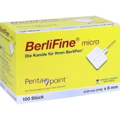 BERLIFINE mikrokanyly 0,25x8 mm, 100 ks