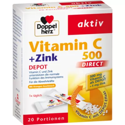 DOPPELHERZ Vitamin C 500+Zinc Depot DIRECT Pelety, 20 ks