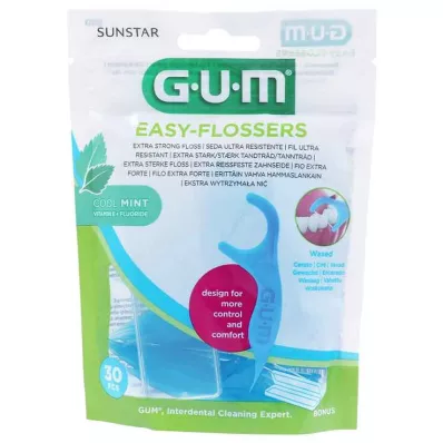 GUM Easy-Flossers tyčinky voskované dentální nitě mint + cestovní pouzdro, 30 ks