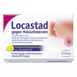 LOCASTAD proti bolesti v krku Honey-Lemon Lut.-T., 24 ks