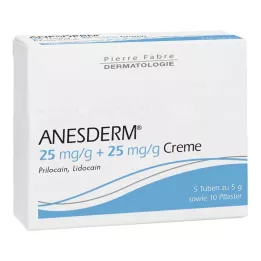 ANESDERM 25 mg/g + 25 mg/g krému + 10 náplastí, 5x5 g
