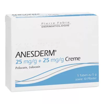 ANESDERM 25 mg/g + 25 mg/g krému + 10 náplastí, 5x5 g