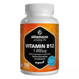 VITAMIN B12 1000 µg veganské tablety s vysokou dávkou, 180 ks