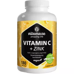 VITAMIN C 1000 mg vysoké dávky + zinek veganské tablety, 180 ks