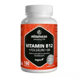 VITAMIN B12 1000 µg vysokodávkované +B9+B6 veganské tablety, 180 ks