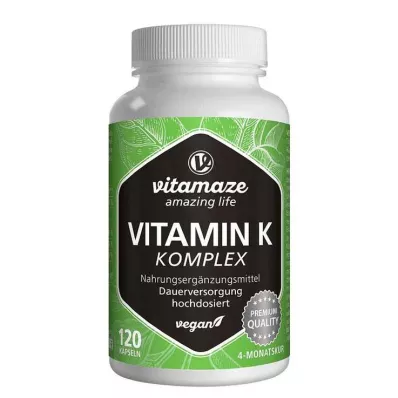 VITAMIN K1+K2 komplexní veganské kapsle s vysokým dávkováním, 120 ks