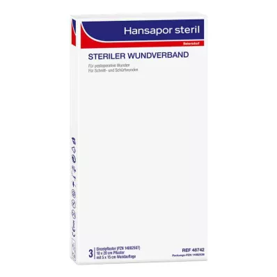 HANSAPOR sterilní obvaz na rány 10x20 cm, 3 ks