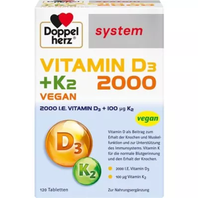 DOPPELHERZ Vitamin D3 2000+K2 systémové tablety, 120 ks