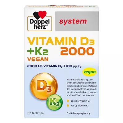 Doppelherz Vitamin D3 2000 + tablety systému K2, 120 ks