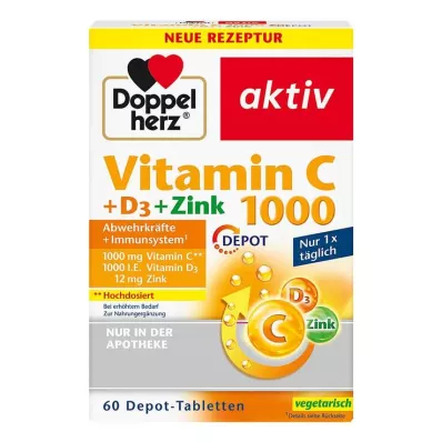 DOPPELHERZ Vitamin C 1000+D3+Zinek Depot Tablets, 60 kapslí